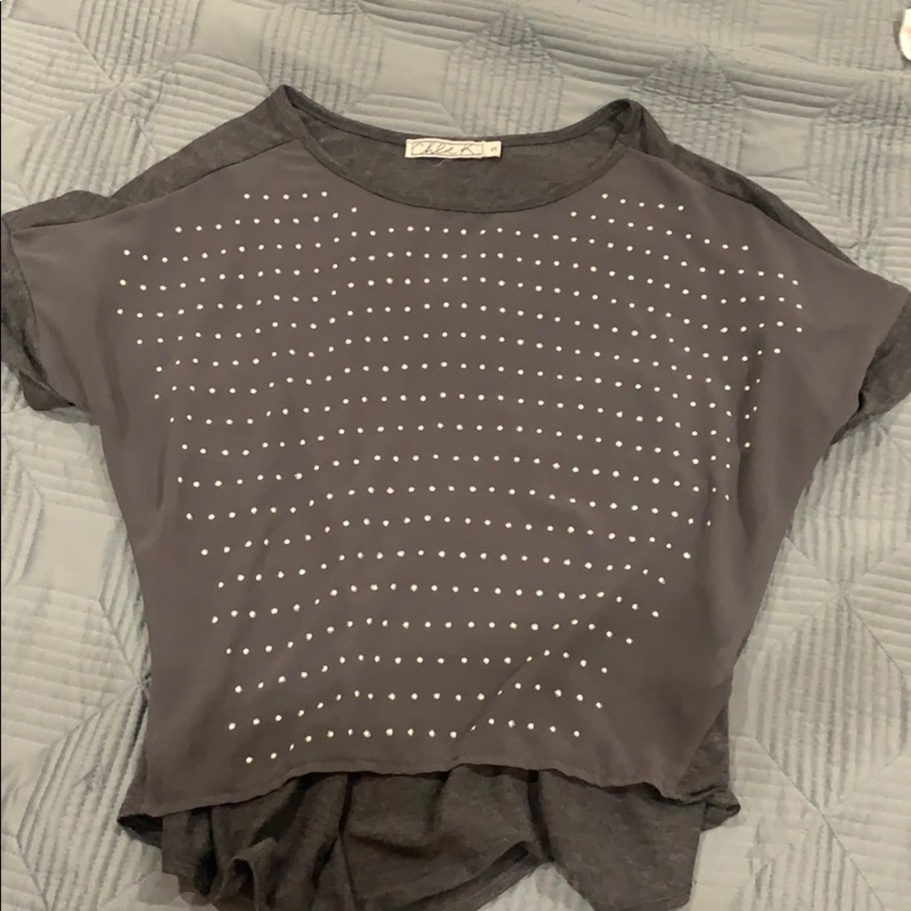 Chloe K super cute grey blouse/ mesh